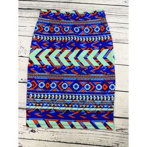 Lularoe Skirt Small Mint Green Blue Red Aztec Print Cassie‎ Pencil